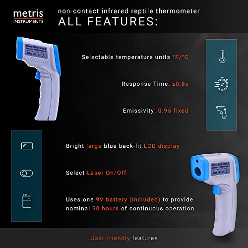 Metris MiniMee Digital NonContact Digital Infrared Reptile Thermometer, Laser Temperature Gun