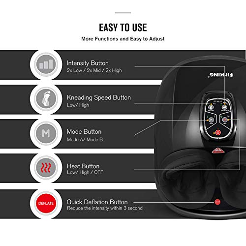 FIT KING Elektrische Fußmassagegeräte Shiatsu Fussmassagegerät mit Wärmefunktion, Kneten, Roller und Luftkompression, Entspannung für Zuhause/Büro FT-001F