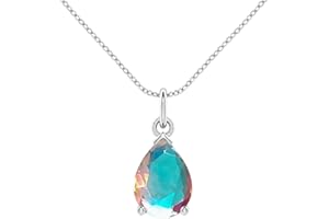 Angel Aura Quartz Necklace for Women – Boho 925 Sterling Silver Pear Shape Gemstone Pendant, Dainty Iridescent Crystal Handma
