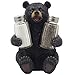 Decorative Black Bear Glass Salt and Pepper Shaker Set with Holder Figurine Sculpture for Rustic Lodge and Cabin Kitchen Table Decor Centerpieces & Spice Rack Decorations or Teddy Bear Gifts