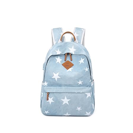LIUYULI Schulranzen Rucksack Jugendliche Backpack Schulrucksack Rucksäcke mit Laptopfach (Denim blau + Sterne)