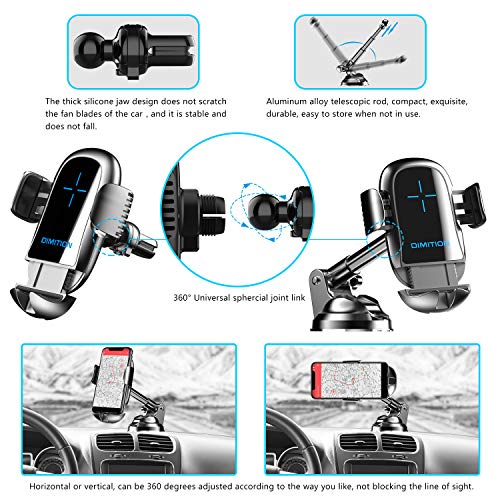 image for DM Dimi Cell Phone Holder for Car Phone Mount Qi Fast Charging Wireles