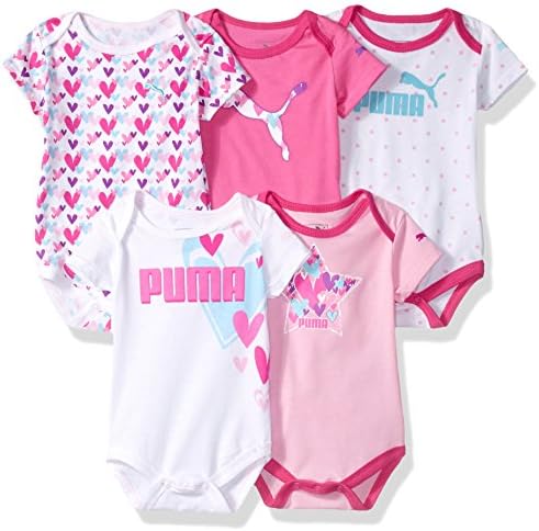 PUMA Baby Girls' 5 Pack Ss Bodysuits, Sugar Plum, 6/9M