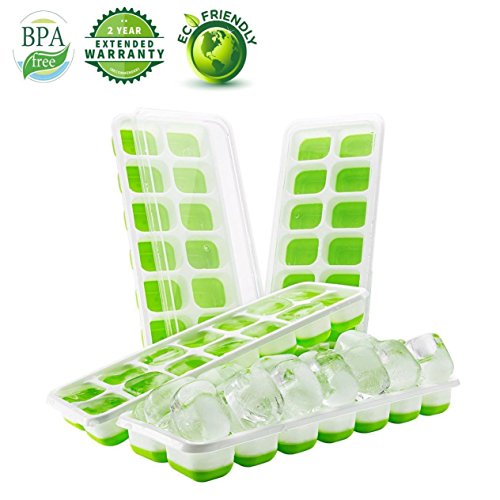 Ice Cube Trays Silicone,Ice Cube Mold Ice Tray Spill Resistant Lids 4 Pack and Flexible Reusable 14-Ice Trays Set with Lid Stackable BPA Free Dishwasher Safe Ice Cube Maker Storage Containers - Thumbnail 7
