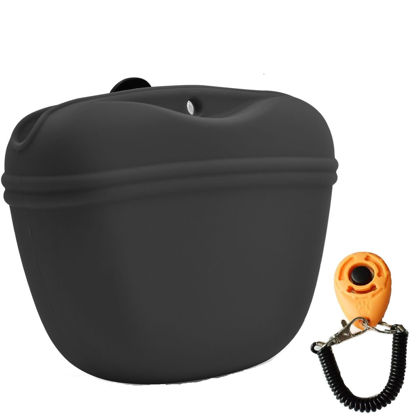 V.S.P. Silicone Dog Treat Pouch - Clip on Portable Training Container - Convenient Magnetic Buckle Closing and Waist Clip - No BPA with Clicker (Black)