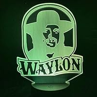 asqwq 3D Led Night Light Lamp Unique Waylon Jennings Figure for Fans