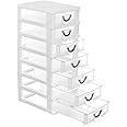 Rempry 7.1"x5.1"x13.2" Mini Organizer Box Storage Container Case with 7 Clear Desktop Drawer Units,White