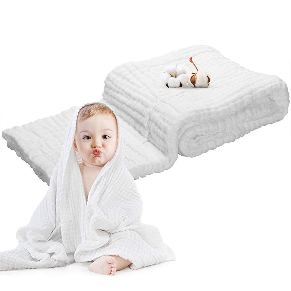 G-Tree Baby Bath Towels for Baby Swaddle Blanket, 6 Layer 41.5" x 41.5" Super Soft Organic Muslin Cotton - Ideal for Baby Care Gift Sets