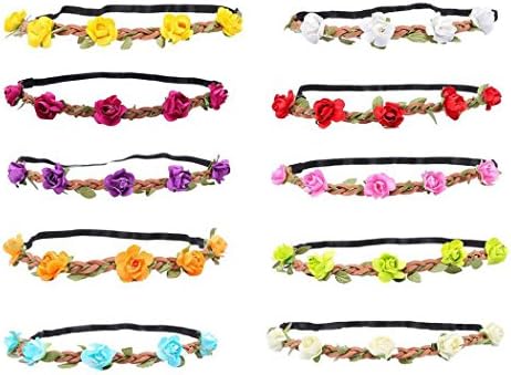 10 Pack Flower Fairy Bohemian Braid Wedding Beach Tiara Crown Hair headband Adjustable Elastic Band for Women Girls