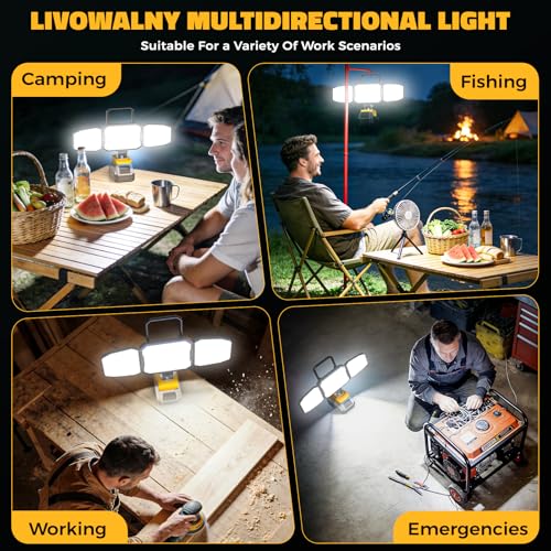 LED Work Light Compatible with DeWalt 20V Battery, 150W 15000LM Flood Light, 6500K Daylight 3-Head Adjustable, USB Type-C&2 Brightness Modes Portable Flashlight Job Site Light (Tool Only)