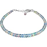 InfinityGemsArt Opal Bracelet, October Birthstone, Natural Gemstone Beads, Handmade Stone Jewelry Women, Energy Gems Crystals, 925 Sterling Silver Chain 8 inch