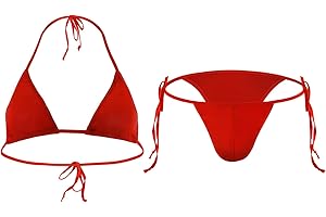 JIAHG Men’s Underwear Bikini Halter Bra Briefs Sissy Nightwear Lingerie Set Tie Side Pouch Panty Crossdressing Swimsuits