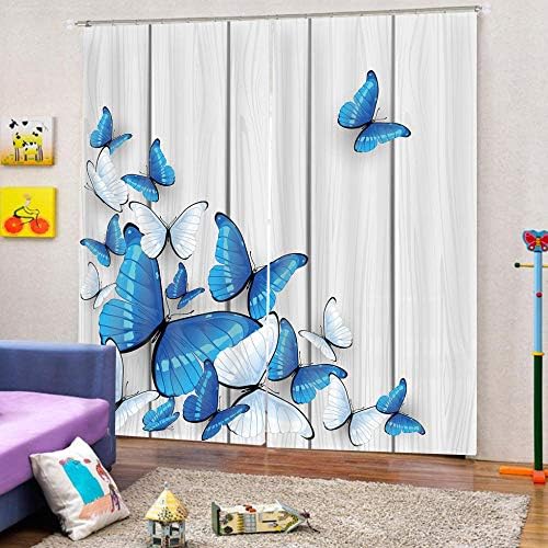 LoveTapestry Curtain Drapes Noise Reducing & Energy Saving Window Treatment Panels Butterfly Vertical Wood Grain For Children Nursery DrapesH100 X W200cm