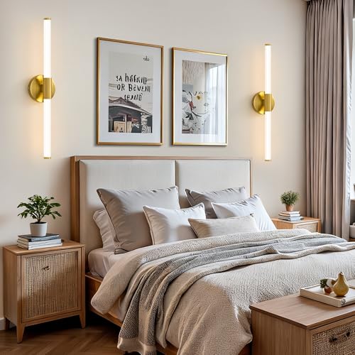 Dimmable LED Oro Baño Vanidad Luces 360 ° Iluminación Completa Baño Lámparas Sobre Espejo 22 pulgadas Moderno Vanidad Barra de Luz Luz Cálida | Luz de baño brillante de 360°, luz de cambiador regulable, aplique de pared con cable 3000 K, blanco cálido para espejo