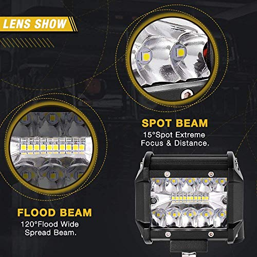 JAHURD 4 Inch Led Light Pods Triple Row Light Bars, 2Pcs 120W Spot Flood Combo Beam Offroad Work Lights LED Cubes Driving Fog Lamps For Pickup Trucks Jeep ATV UTV SUV Boat Marine Waterproof - Thumbnail 3