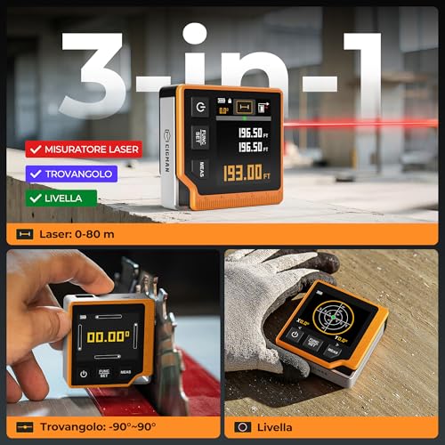 CIGMAN Digital Laser Rangefinder 3 in 1 80 M, Distance Meter with Backlit LCD, Electronic Bubble, Digital Protractor, M/In/FT Unit, Digital Laser Meter (CD80)