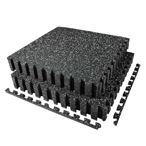 AIRHOP 60x60x1.4 cm Exercise Equipment Mats, 12 Tiles Upgraded Rubber Top with High Density EVA Foam, Large Interlocking Puzzle Gym Flooring For Home Gym, Heavy-Duty Workout