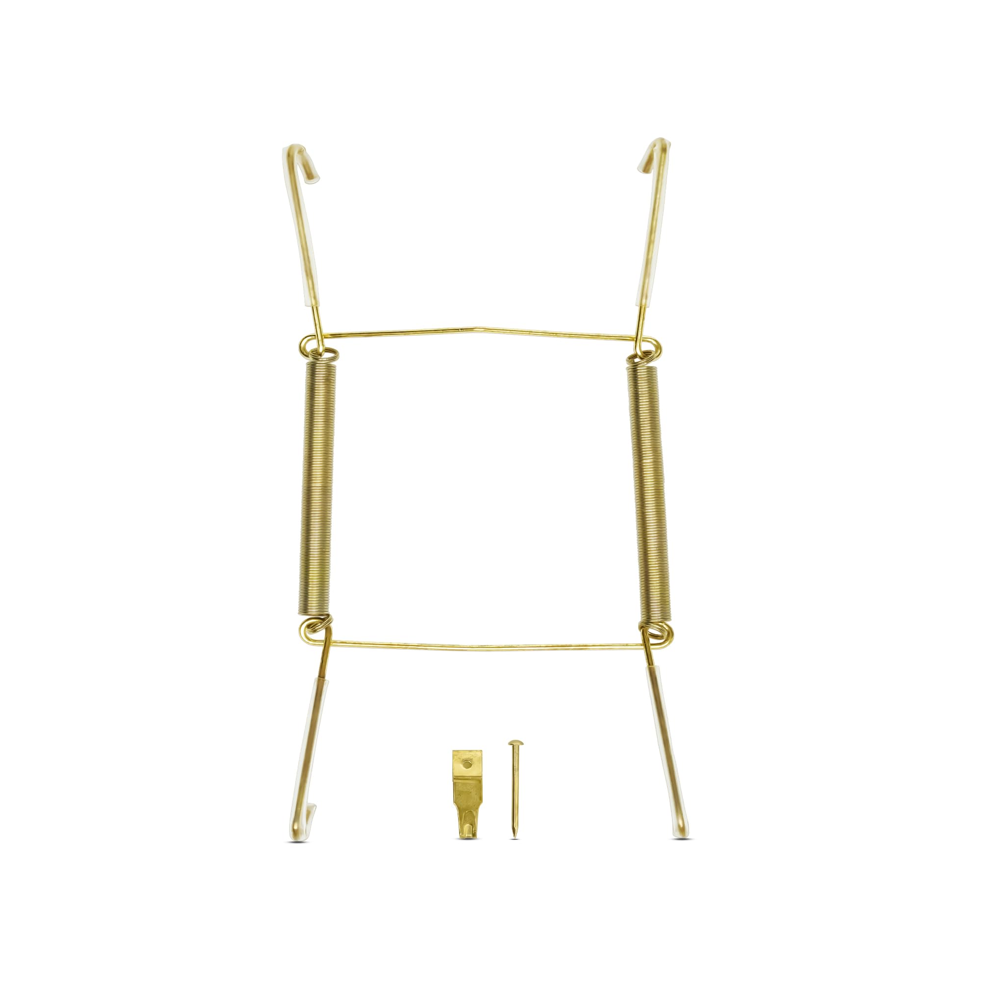 Invisible Plate Hangers for Wall | Decorative Dish Display Holders Hanging Wires Spring Hook Holder with Tip Protectors Fit to Hang on Wall (20 - 25 cm, Brass)