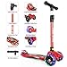 New Olym Kick Scooter for Kids 3 Wheels 4 Adjustable Height,One Second Folding Mini Skateboard with Handle Bars Great Gifts for Litter Boys Toddler &Girls 3-14 Years Red