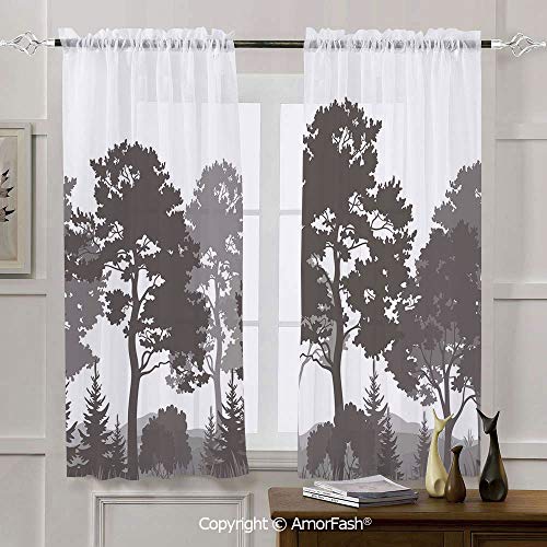 Black And White Decorations Printed Semi Sheer Curtains Rod Pocket