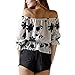 EFINNY Women Floral Printed Off Shoulder 3/4 Sleeve Tunic Top Shirt Blouse