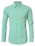 GloryStar Men's Casual Slim Fit Plaid Shirt Button Down Dress Shirts for German Bavarian Oktoberfest and Lederhosen