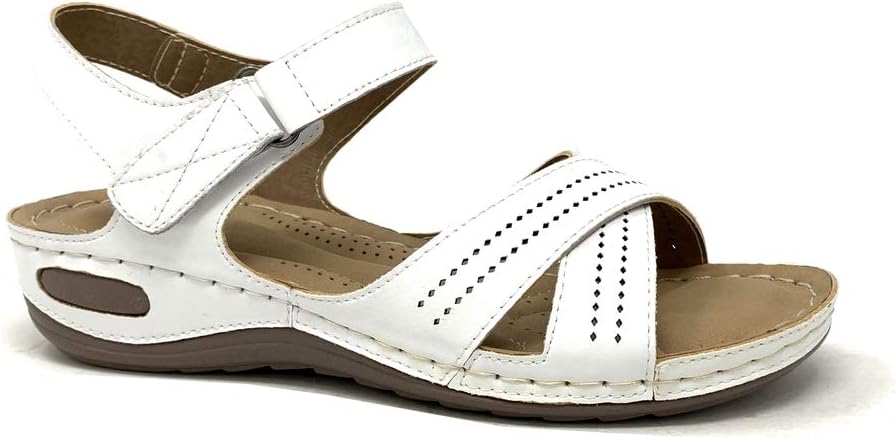 Women's Fashion Shoes Sandals - Orthopedic Style - Senior - Flat - Crossed Thongs - Perforated - Finish Topstitching Seams Flat Heel 3.5 cm