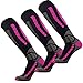 Pure Athlete Ski Socks Warm Merino Wool - Best Lightweight Thin Ski Snowboard Sock Women Men (3 Pairs - Black/Neon Pink, Small-Medium)