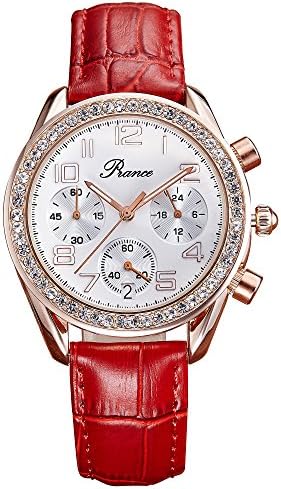 Piance Women's Fashion Wrist Watch Quartz Date with Red Leather Band
