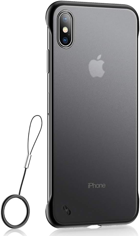 Compatible with iPhone X/Xs Case,ASONRL Ultra Thin Frameless Matte Hard PC Shock Absorption TPU Bumper with Non-Slip Rope Pull Ring Case (Black)