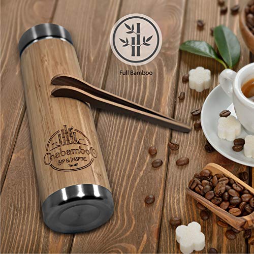 CHABAMBOO Bamboo Tumbler 17oz w/Tea Infuser and Strainer Coffee