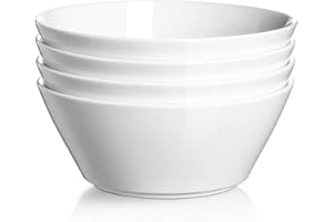 DOWAN 32 OZ Large Soup Bowls Set of 4 - White Ceramic Bowls for Ramen, Cereal, Pasta, Salad, Fruit - Dishwasher & Microwave Safe