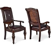Steve Silver Company Antoinette Leather Dining Arm Chair in Cherry (Set of 2)