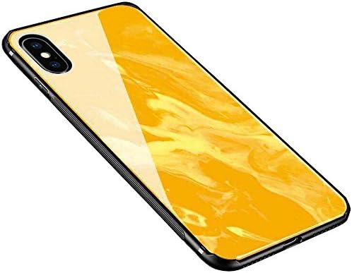 iPhone X Case, iPhone 10 Case, Weiduka TPU + Crystal Steel Tempering Glass Case, Mirror Glass Floral Pattern Painted Bumper Smooth Protective Phone Cover for iPhone X / 10 (Fluid Yellow)