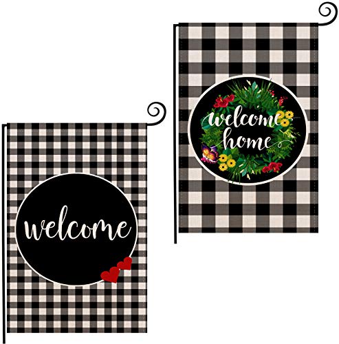 Buffalo Plaid Check Wreath Welcome Garden Flag 12X18 Burlap Double Sided Boxwood Rustic Farmhouse Yard Outdoor Decor Flags