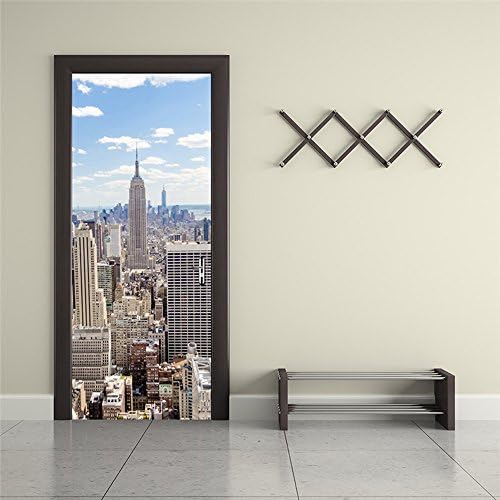 Nalichy New York City Cityscape Door Wall Stickers Murals Decal, Manhattan View Self-adhesive Waterproof Wallpaper Home Decor
