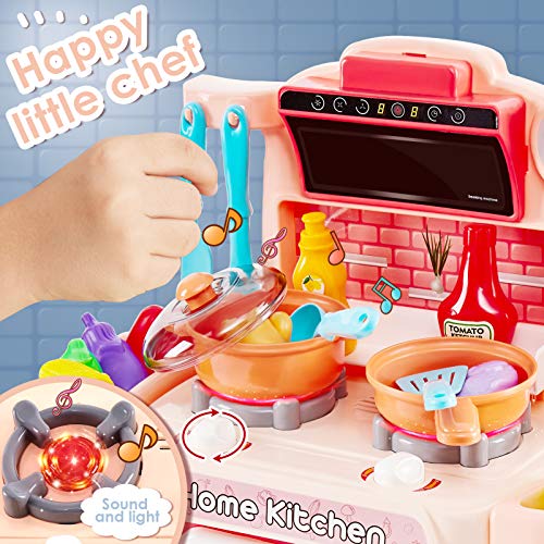 HERSITY Kinderküche mit Sound Licht Spielküche Zubehör Herd Spielzeug Lebensmittel Kinder Küchenspielzeug Geschenke für… – Bild 3