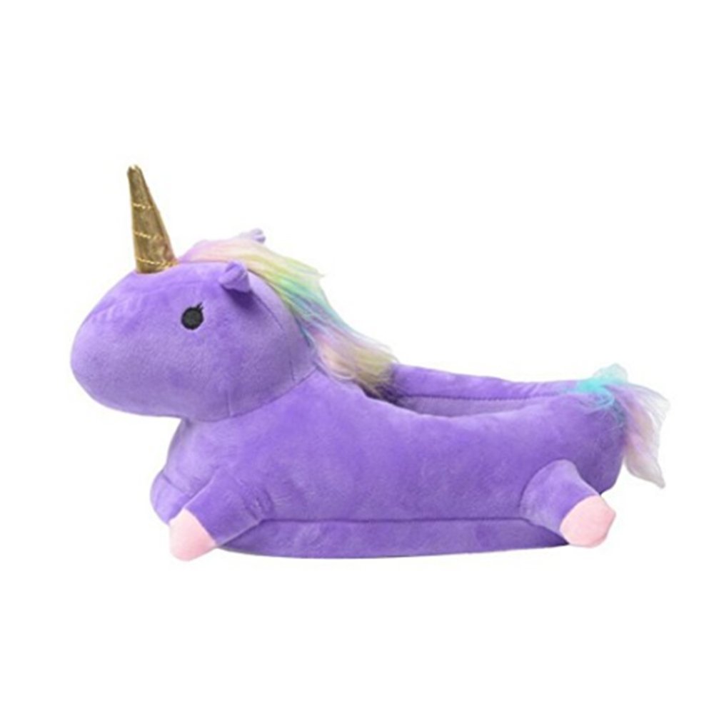 Unicorn Slipper Winter Warm Soft Plush Shoes for Home Indoor/Outdoor (Purple)