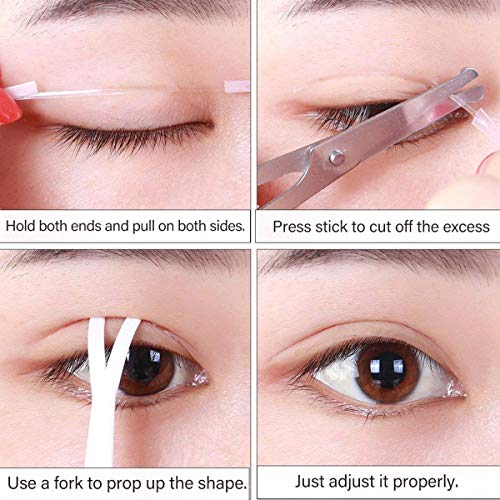 260Pcs Invisible Waterproof Eyelid Sticker Fiber Tape Double Eyelid Adhesive Tape with Y Forks + Scissors