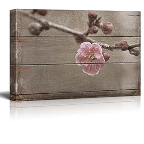 Cherry Blossom just as it Opens - Rustic Floral Arrangements - Pastels Colorful Beautiful - Wood Grain Antique - Canvas Art Home Art - 12x18 inches