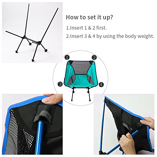 LetsFunny Folding Camping Chair Portable Lightweight Backpack Chairs Compact Heavy Duty with Carry Bag for Hiking Picnic Beach Camp Backpacking Outdoor Festivals (Cyan)