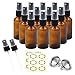 Pack of 12, 1 oz Amber Glass Bottles with Black Fine Mist Sprayers by Mavogel, Including 2 Extra Black Fine Mist Sprayers, 2 Stainless Steel Mini Funnel, 2 Transfer Pipettes, 12 Bottle Labels