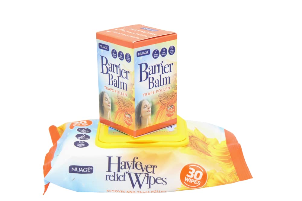 Hayfever Relief Wipe 1 Pack (30 Wipes) Pack and 1x Nuage Allergy Barrier Balm Daily Use Helps Trap Pollen and DUST Entering Nose