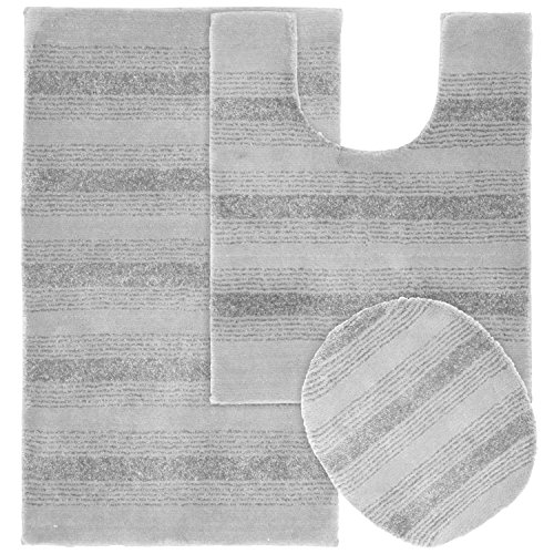 UPC 096577031820, Garland Rug 3-Piece Essence Nylon Washable Bathroom Rug Set, Platinum Gray