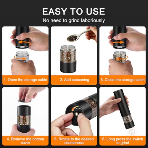 srml Rechargeable Electric Salt and Pepper Grinder Set with 4 Adjustable Coarseness, USB-C Automatic Pepper Mill Spice Grinder with Ceramic Grinding Core, Dust Cover and Base for Home Kitchen BBQ
