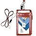 Badge Holder with Zip, Wisdompro 2-Sided Vertical Style PU Leather ID Badge Holder with 1 ID Window, 4 Card Slots, 1 Side Zipper Pocket and 1 Piece 20 Inch PU Neck Lanyard Strap - Brown