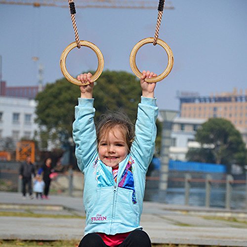 HAPPY PIE PLAY&ADVENTURE 1 pair Wooden Gymnastic Rings - Premium Heavy Duty Rings for Body Strength and Cross Fit Training in Backyard Gym Rings with Pp Adjustable Ropes