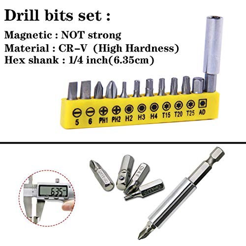 2 Pcs 11.5 Inch Flexible Drill Bit Extension Shaft with 12 Pcs Drill Bit Sets,1/4" Hex Head Magnetic Flexible Screwdriver Extension Shaft for Multi-angle Work