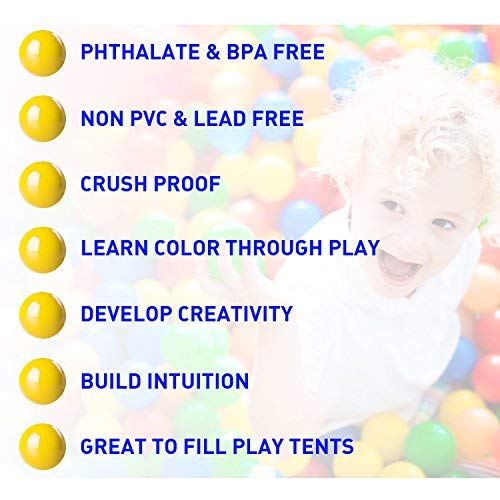 Plastic Air Filled Balls for Pits 100 Pack | Crush Proof, Durable, BPA & Phthalates Free, Colorful | for Indoors & Outdoors, Play Tents, Kiddie Pools, Playpen, Jumping Castles, Bounce Houses - Thumbnail 6