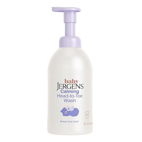 JERGENS BABY CALMING HEAD TO TOE FOAMING WASH, BABY SHAMPOO AND BODY WASH, SHAMPOO TEAR FREE, KIDS FOAMING BODY WASH, 18 FL OZ